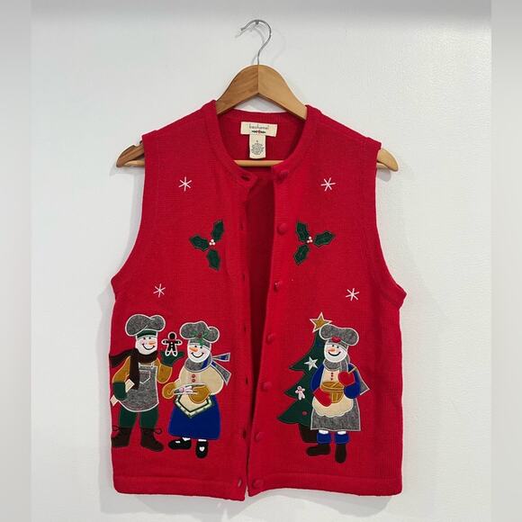 VIntage Red Ugly Sweater Vest Christmas Small Holiday Snowman Holly Baking - Picture 1 of 7